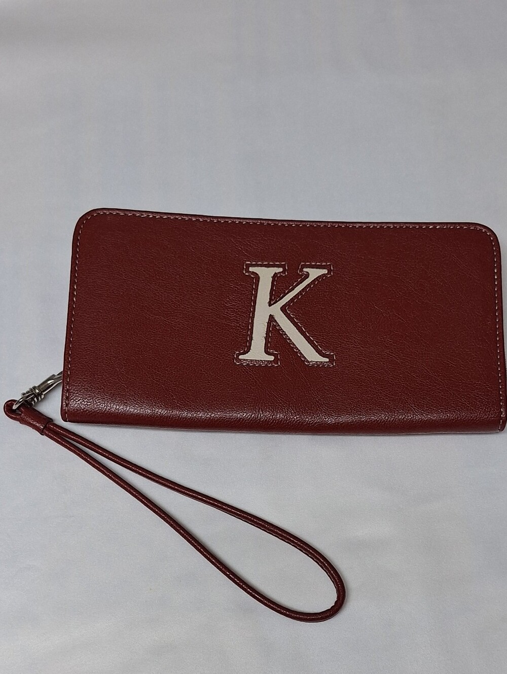 Liz Claiborne Monogram "K" Deep Burgundy Faux Leather Wristlet Wallet